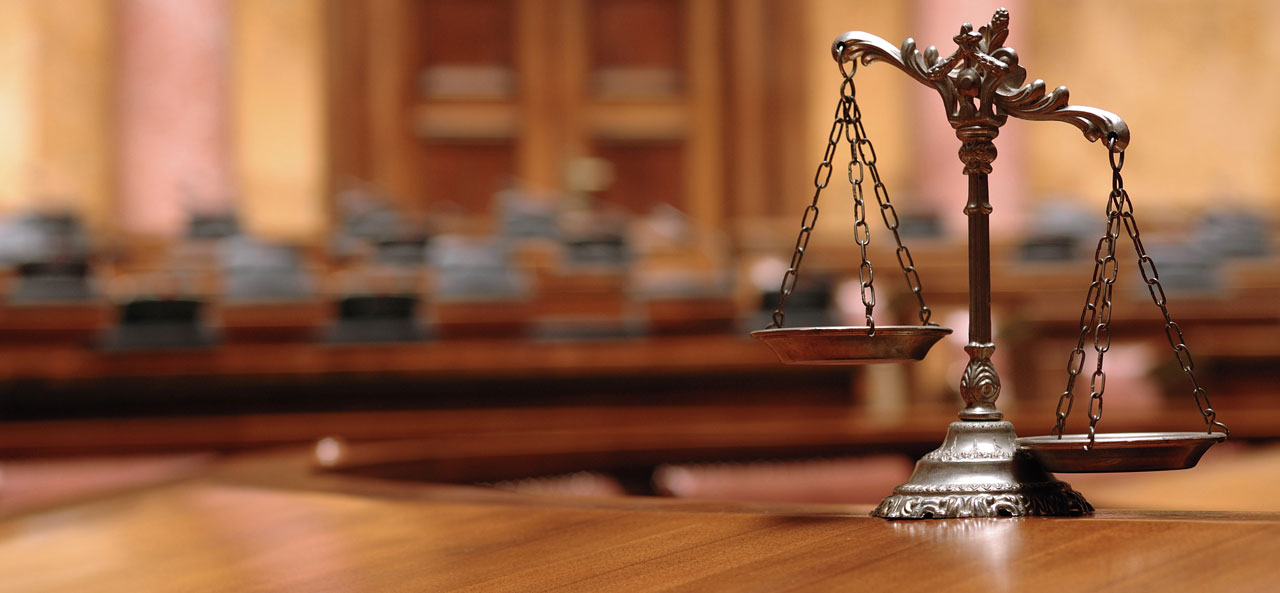 Metal scales in a courtroom